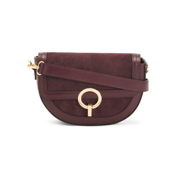 CHEVAL Bordeaux Made In Italy Suede Saddle Ring Hardware Detail Crossbody - Picture 1 of 2